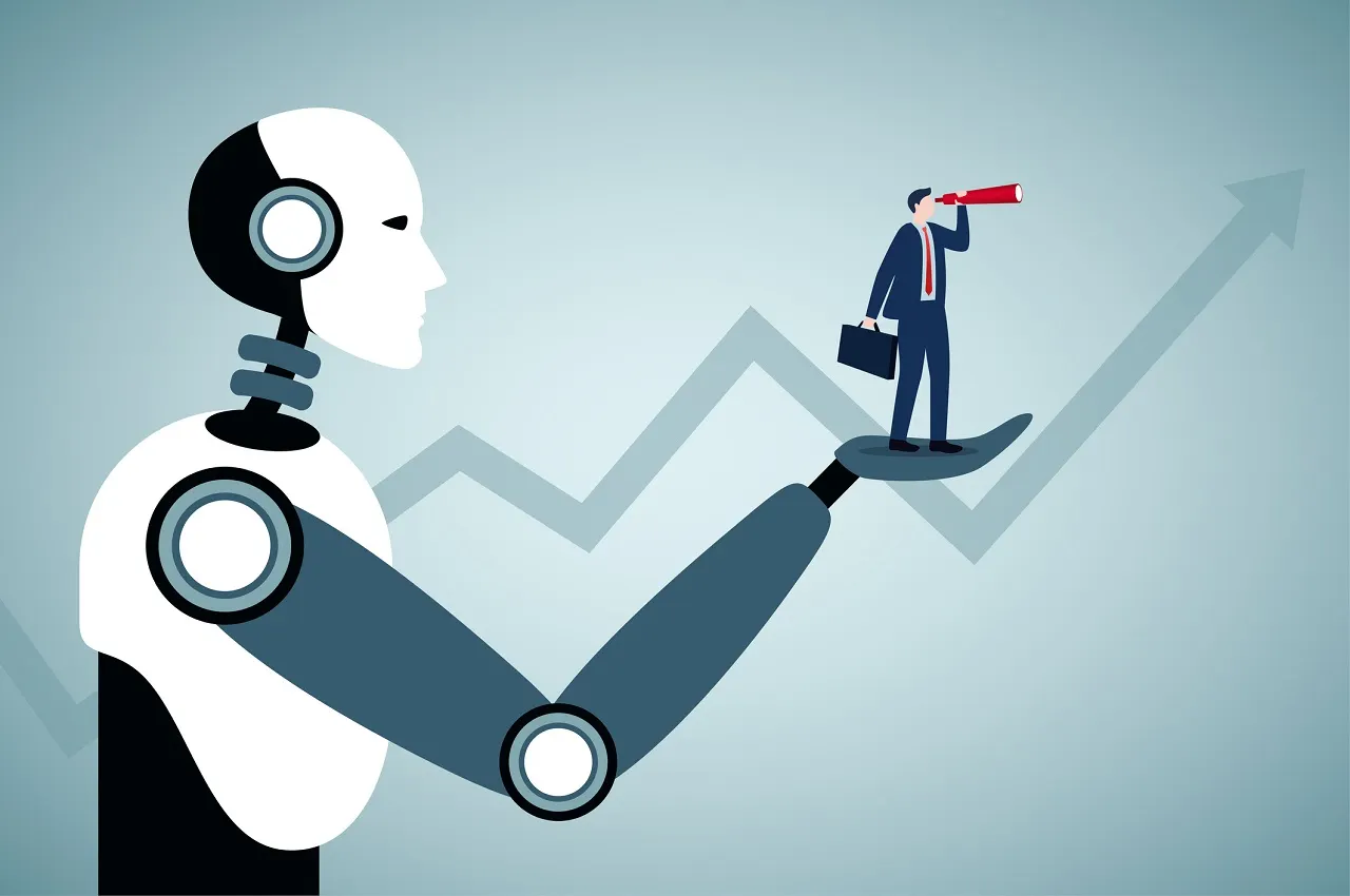 Robot lifting up the job seeker